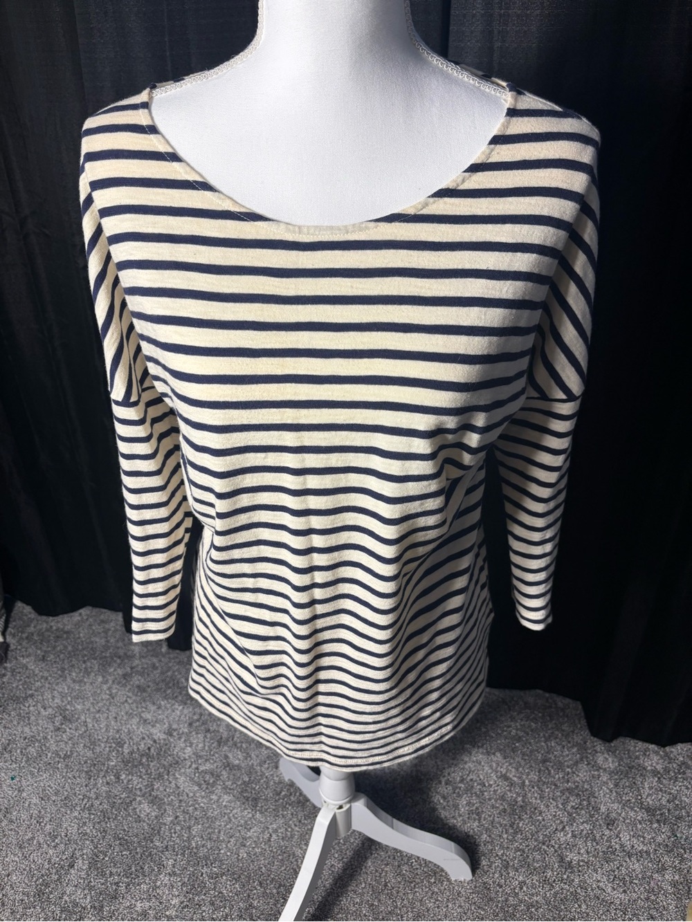 J. Crew Navy and Cream Striped Long-Sleeve Boatneck Top
